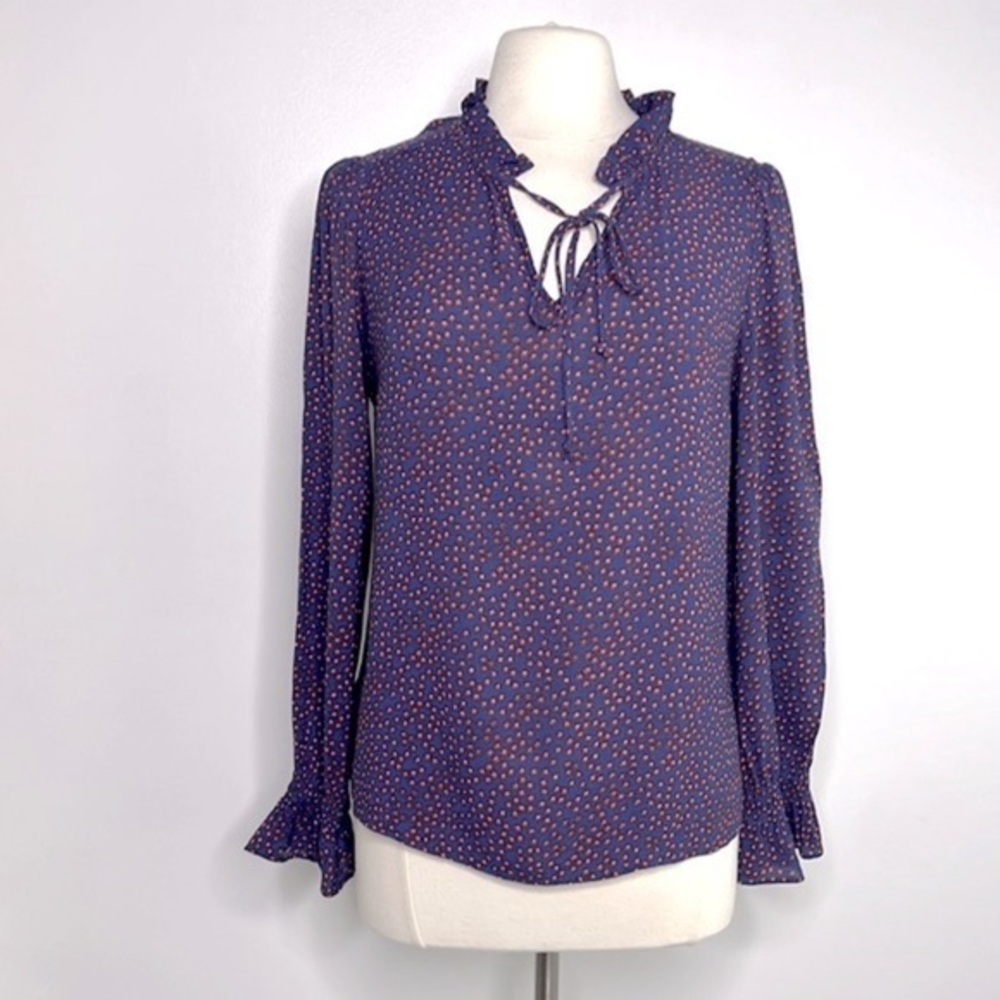 Boden women’s blue and red floral micro print puff sleeve top, size 8
